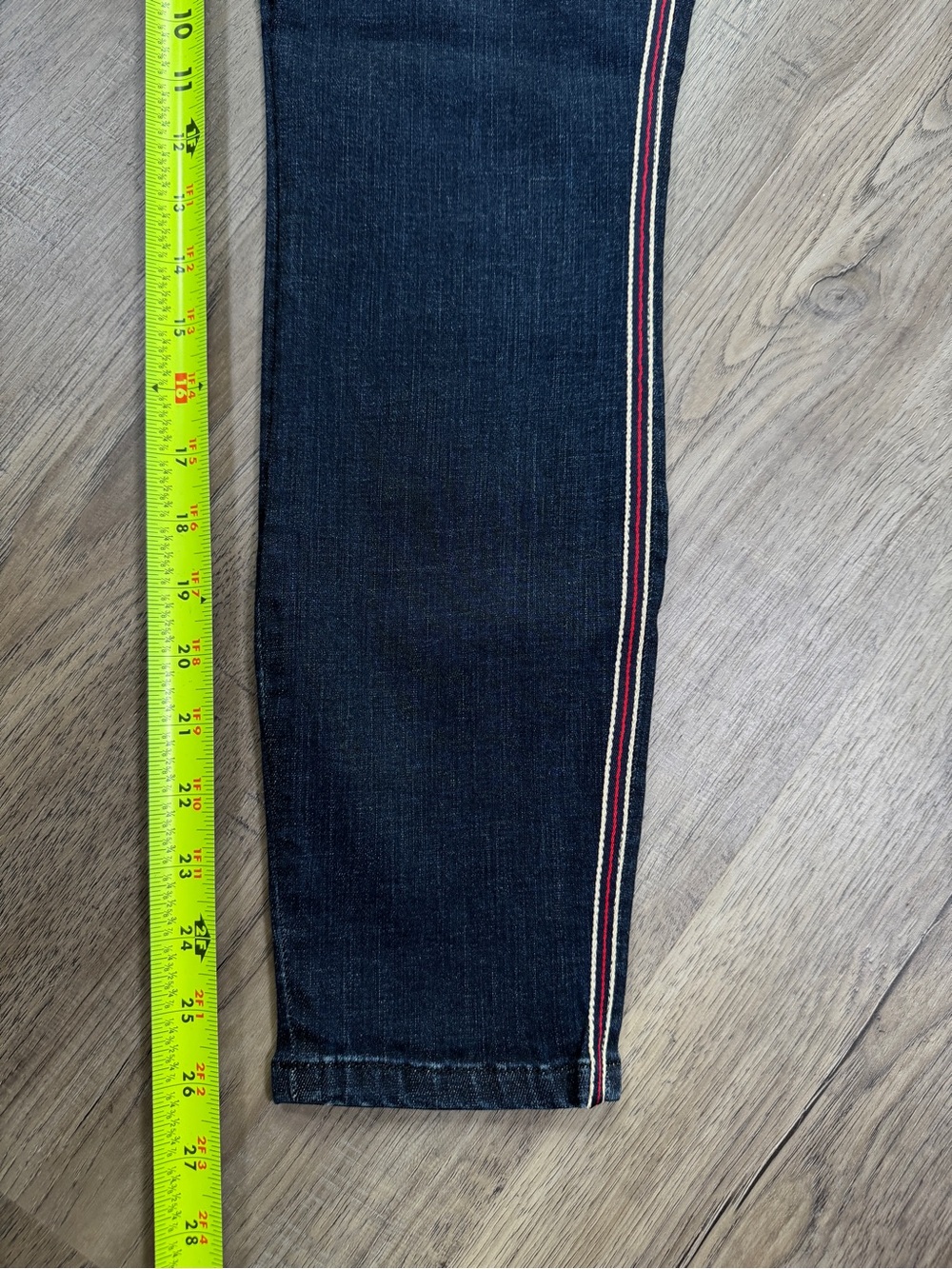 Level 99 Dark Wash Skinny Jeans with Red Stripe Trim 28 - Picture 3 of 11